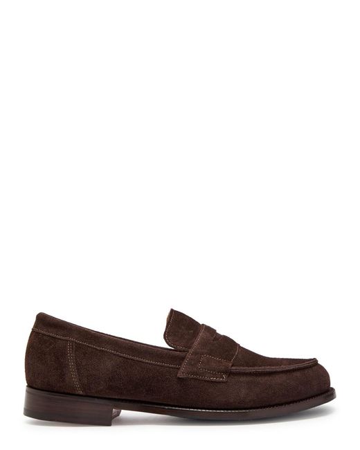 GRENSON Brown Epsom Suede Loafers for men