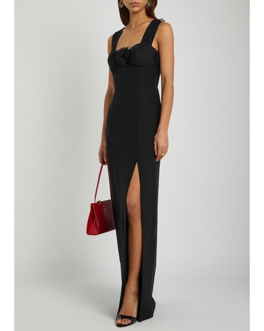 Patrick Mcdowell Black Kathleen Floral-Appliquéd Wool-Blend Maxi Dress
