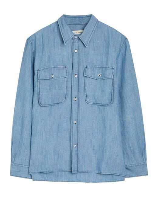 Officine Generale Blue Garris Cotton And Linen-Blend Shirt for men