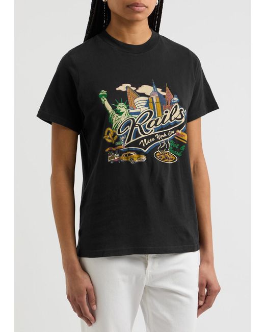 Rails Black New York Logo-Print Cotton T-Shirt