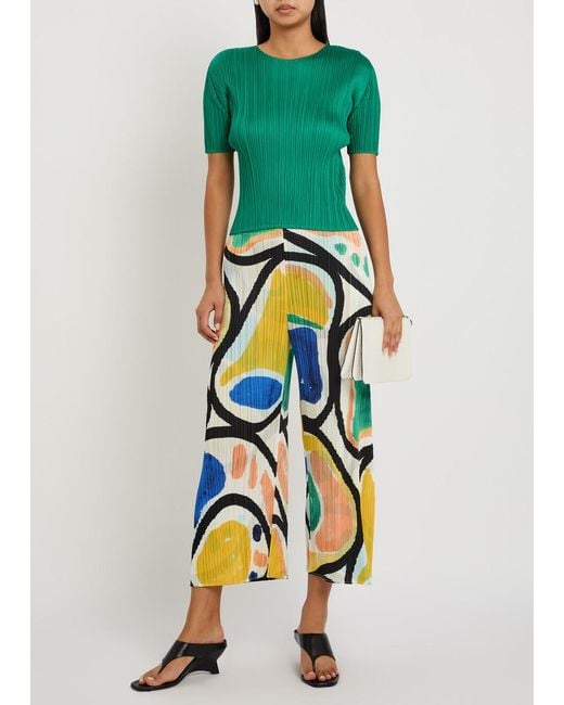 Pleats Please Issey Miyake Green Pleated Woven Top