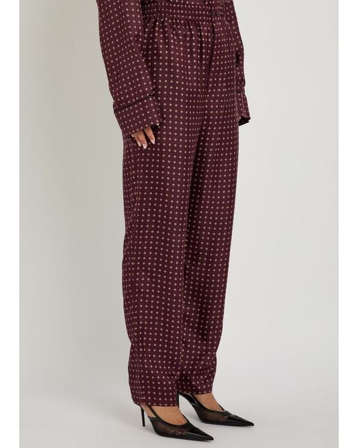 Saint Laurent Red Patterned Silk Trousers