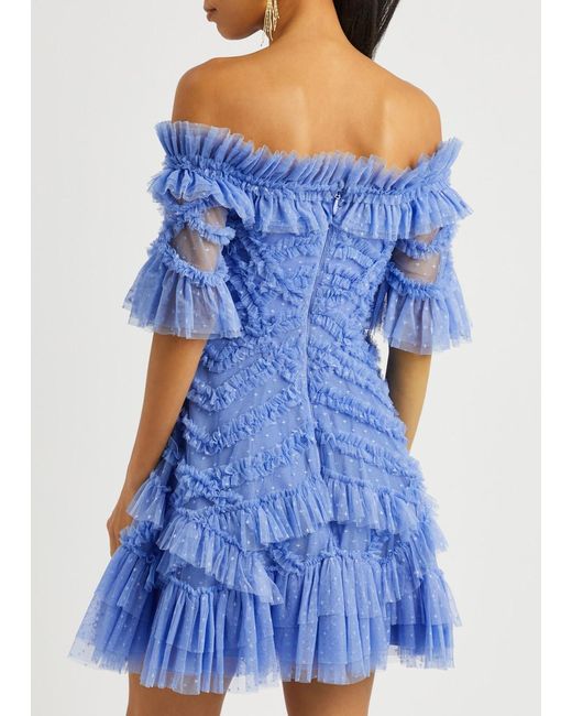 Needle & Thread Blue Lana Ruffled Tulle Mini Dress