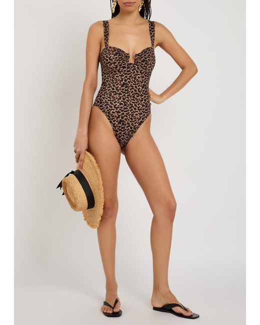 Away That Day Brown Cannes-Print Swimsuit