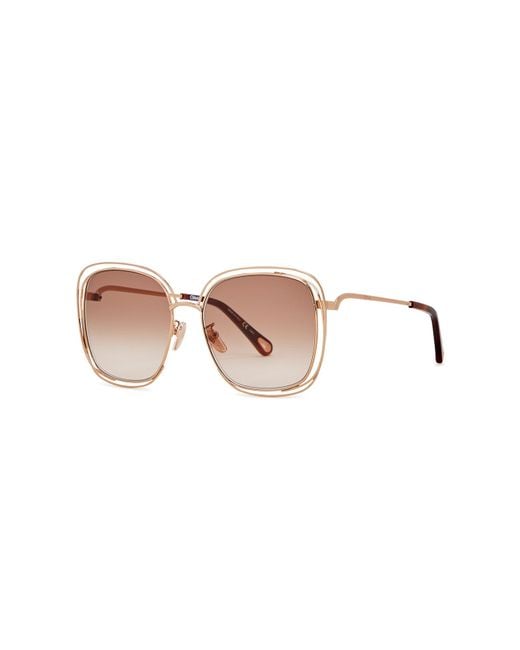 Chloé Pink Carlina Rose-Tone Oversized Sunglasses, Sunglasses, Metal