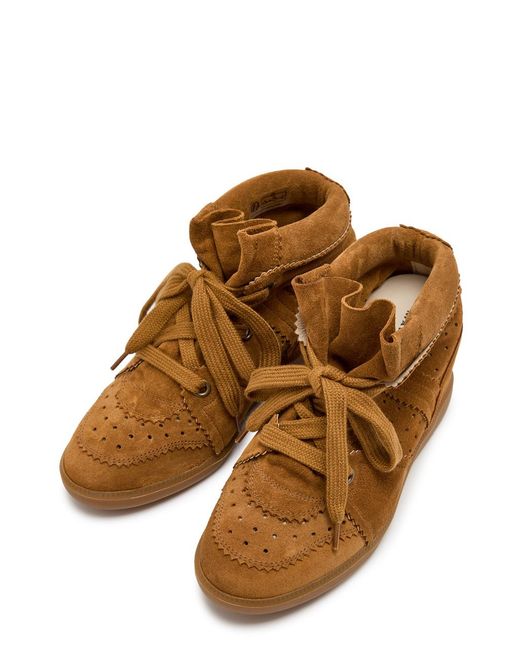 Isabel Marant Brown Bobby 50 Perforated Suede Wedge Sneakers