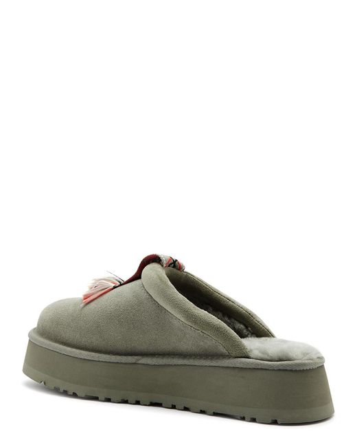 Ugg Green Tazzle Embroidered Suede Flatform Slippers