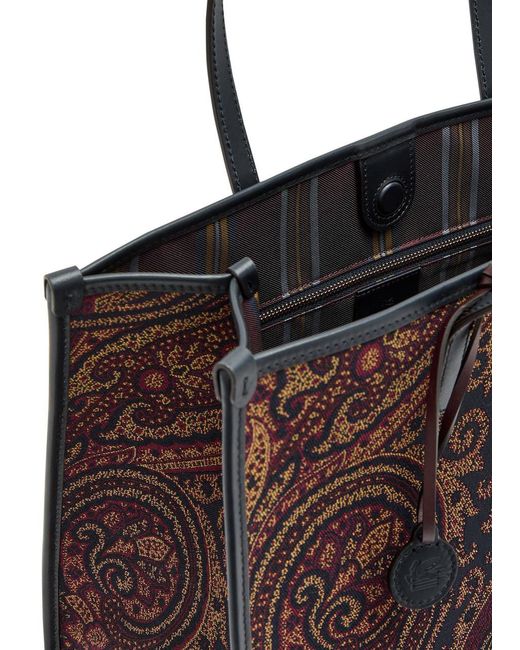 Etro Red Lovtter Large Paisley-Jacquard Leather Tote