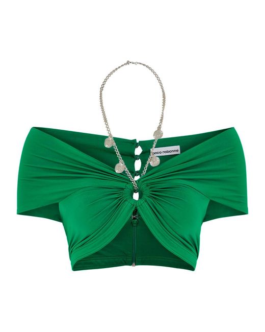 Rabanne Green Halterneck Cropped Stretch-jersey Top