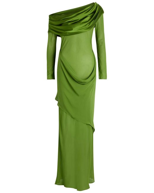 Christopher Esber Green Draped Silk-Chiffon Gown