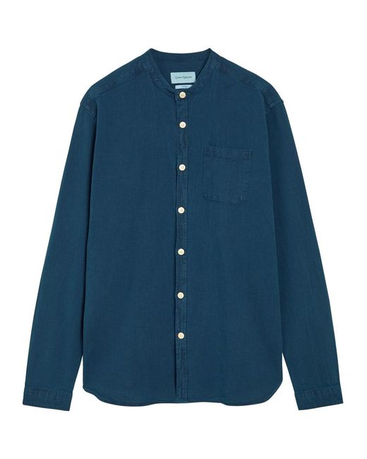 Oliver Spencer Blue Grandad Cotton Shirt for men