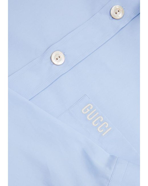 Gucci Blue Logo Cut-out Cotton Shirt for men