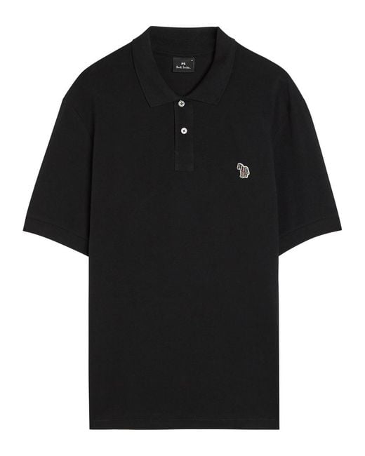 Paul Smith Black Appliquéd Piqué Cotton Polo Shirt for men