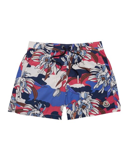 Moncler Red Printed Shell Swim Shorts for men