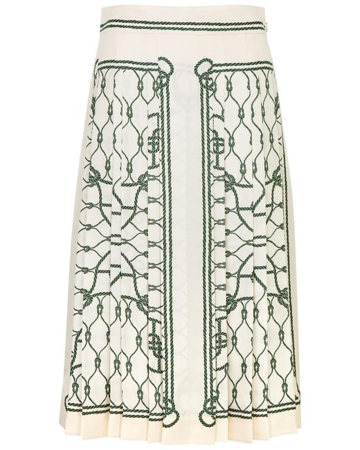Tory Burch Green Printed Silk-Satin Midi Skirt