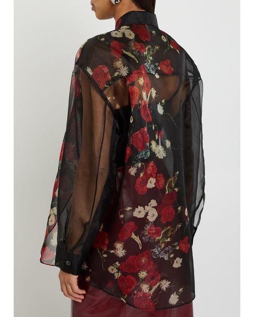 Khaite Black Goya Floral-Print Silk-Organza Shirt