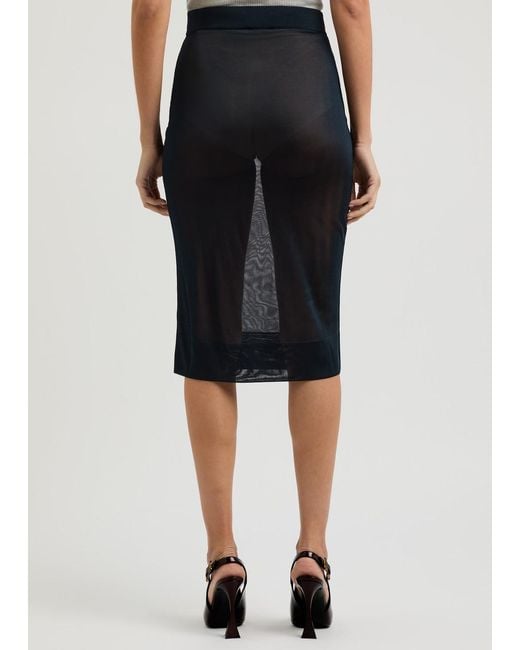 Saint Laurent Black Semi-Sheer Knitted Midi Skirt