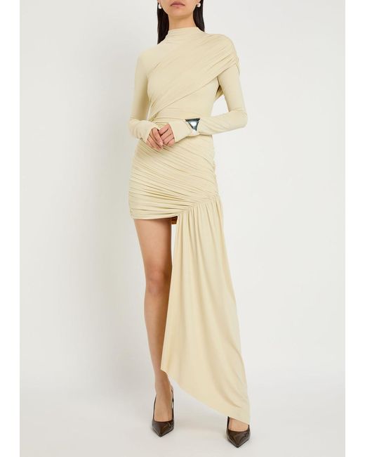 De La Vali Natural Ravel Draped Stretch-Jersey Mini Dress