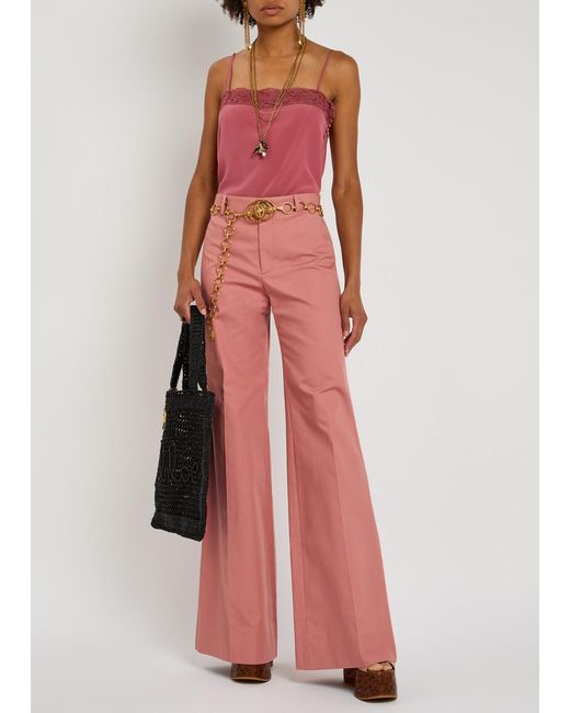Chloé Pink Lace-Trimmed Silk Crepe De Chine Top