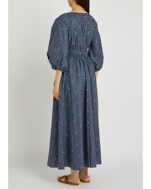 Matteau Blue Printed Cotton-Poplin Midi Dress