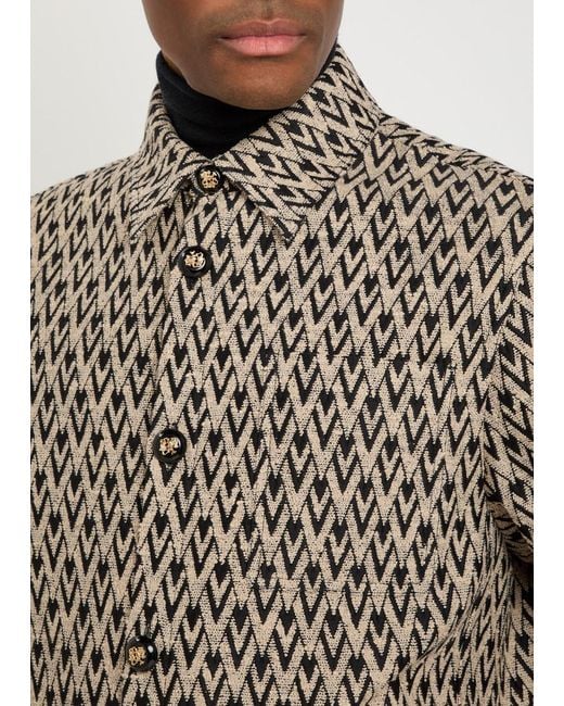 Valentino Garavani Brown Chevron Cotton And Silk-Blend Overshirt for men