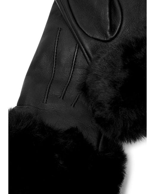 Dents Black Sarah Faux Fur-Trimmed Leather Gloves