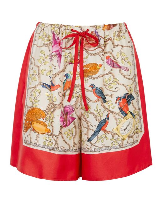 Gucci Red Printed Silk-satin Shorts