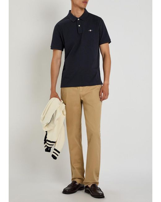 Gant Blue Logo-Embroidered Piqué Cotton Polo Shirt for men