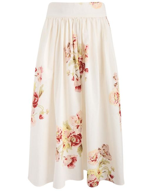 byTiMo Natural Floral-Print Cotton-Blend Midi Skirt