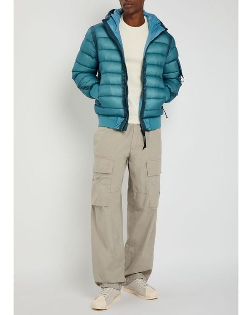 C P Company Blue D.D. Shell Hooded Quilted Jacket for men