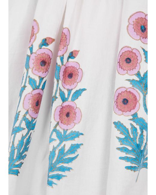 SZ Blockprints White Yuva Floral-print Cotton Midi Dress