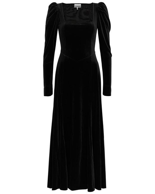 Ganni Black Velvet Midi Dress