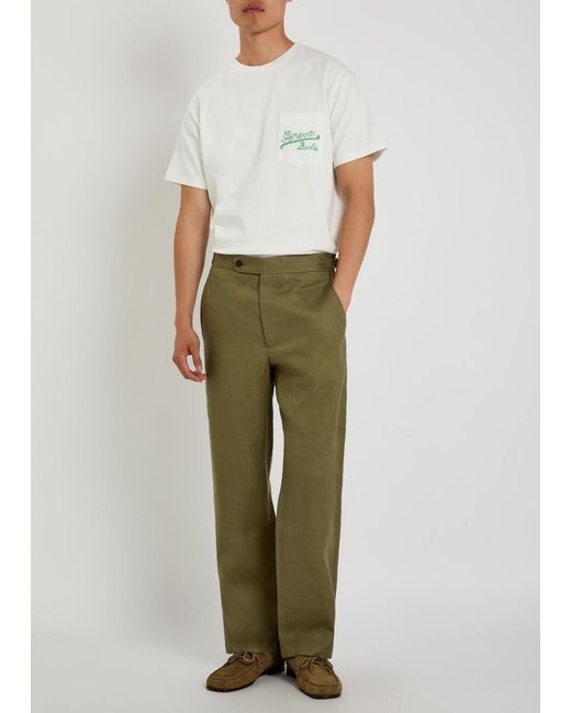 Bode Green Straight-Leg Linen Trousers for men
