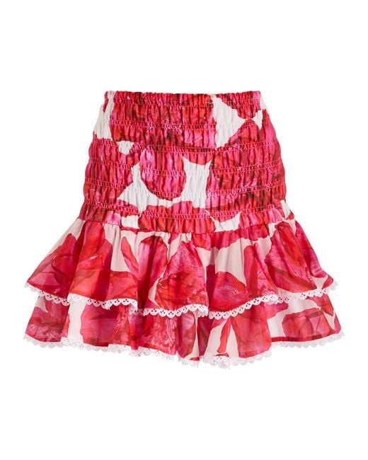 Charo Ruiz Red Pinel Floral-Print Cotton-Blend Mini Skirt
