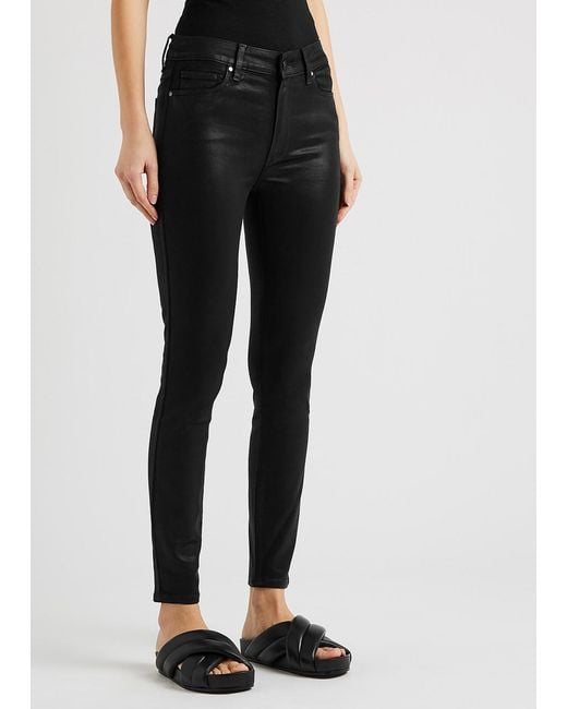 PAIGE Black Hoxton Ankle Coated Skinny Jeans