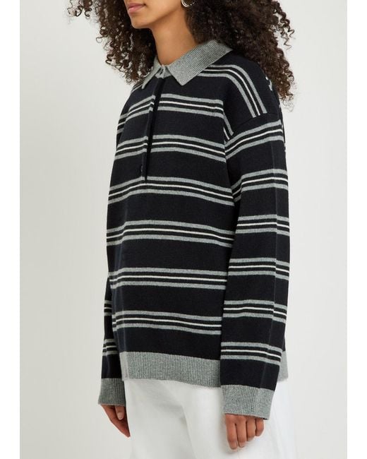 Nili Lotan Black Galvez Striped Cashmere Polo Jumper