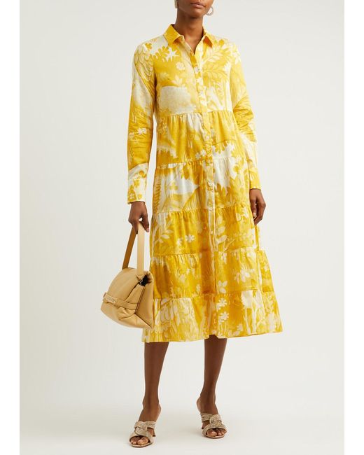 Erdem Yellow Printed Cotton Midi Shirt Dress