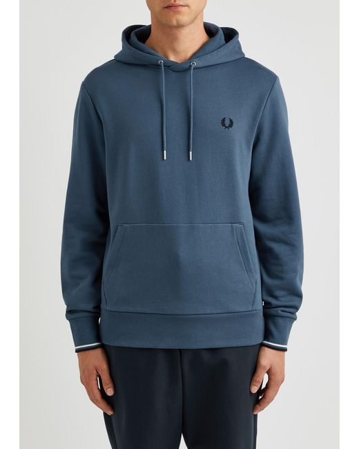 Fred Perry Blue Logo-embroidered Hooded Cotton Sweatshirt for men