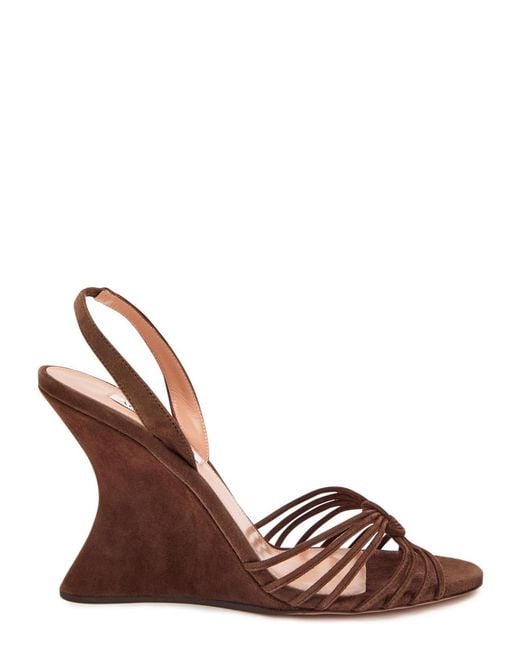 Aquazzura Brown Serenity 95 Suede Wedge Sandals