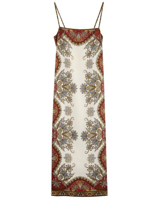 Veronica Beard Natural Petra Paisley-Print Linen Midi Dress