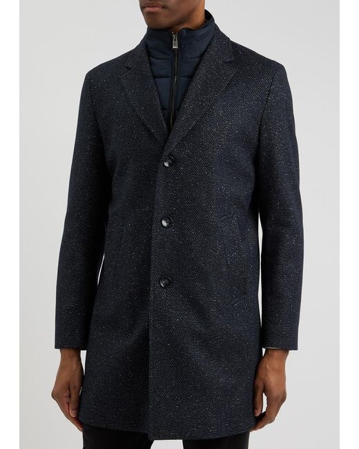 Boss Blue Hyde Layered-Effect Wool-Blend Coat for men