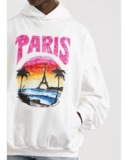 Balenciaga White Paris Tropical Hooded Cotton Sweatshirt for men