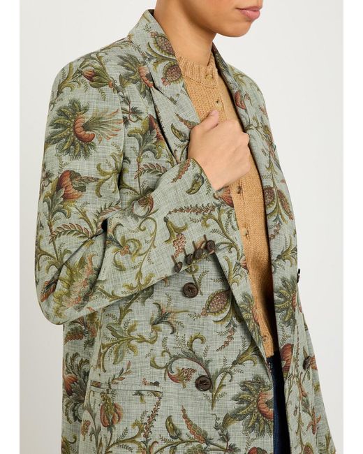 Etro Green Patterned Double-Breasted Woven Blazer