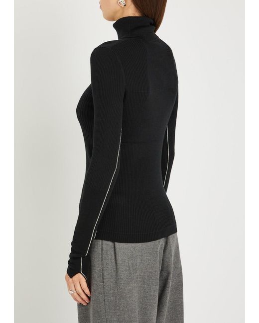 Maria McManus Black Ribbed Turtle-Neck Merino Wool Top