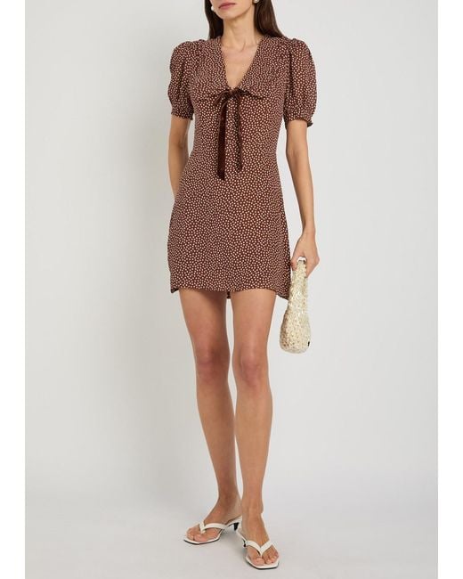 Reformation Brown Kaylia Polka-Dot Appliquéd Chiffon Mini Dress