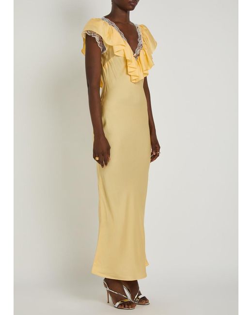 Ronny Kobo Metallic Gracie Lace-Trim Silk-Blend Maxi Dress