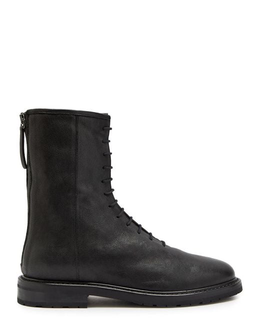 LEGRES Black Grained Leather Ankle Boots
