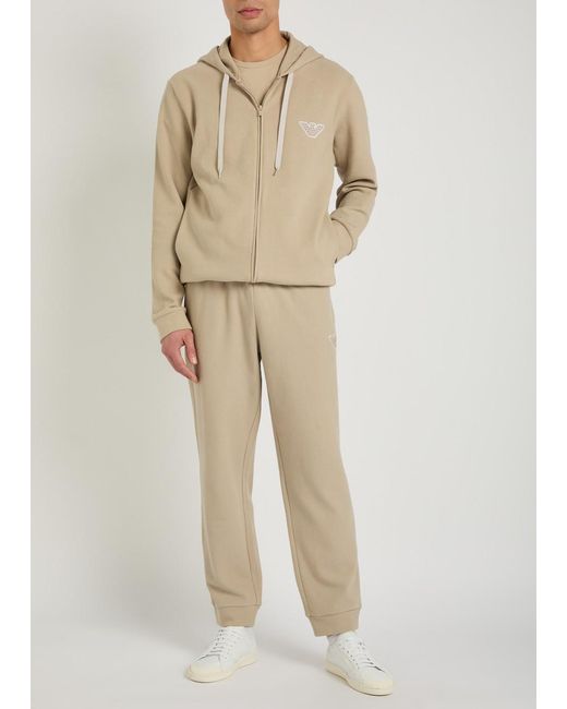 Emporio Armani Natural Hooded Zip-Through Piqué Cotton-Blend Sweatshirt for men