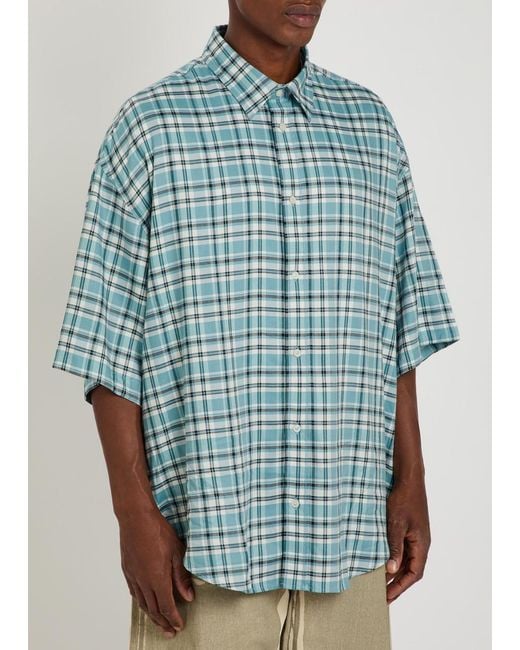 Acne Blue Oversized Checked Woven Shirt for men