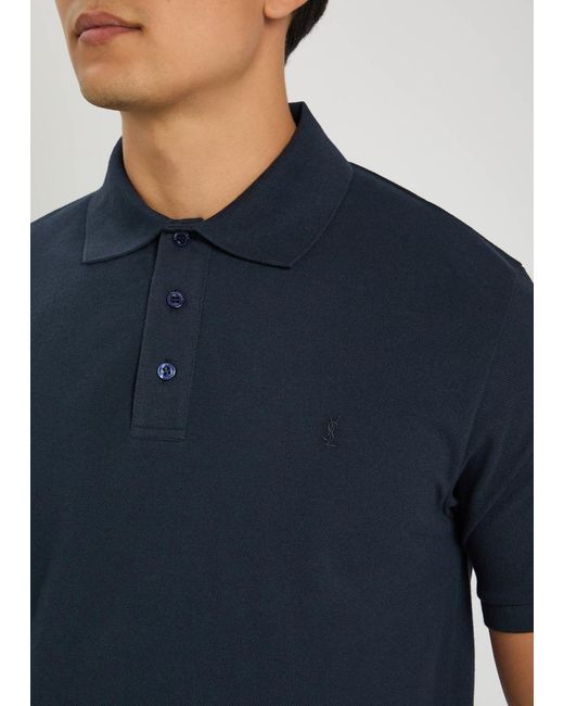 Saint Laurent Blue Logo-Embroidered Piqué Cotton-Blend Polo Shirt for men